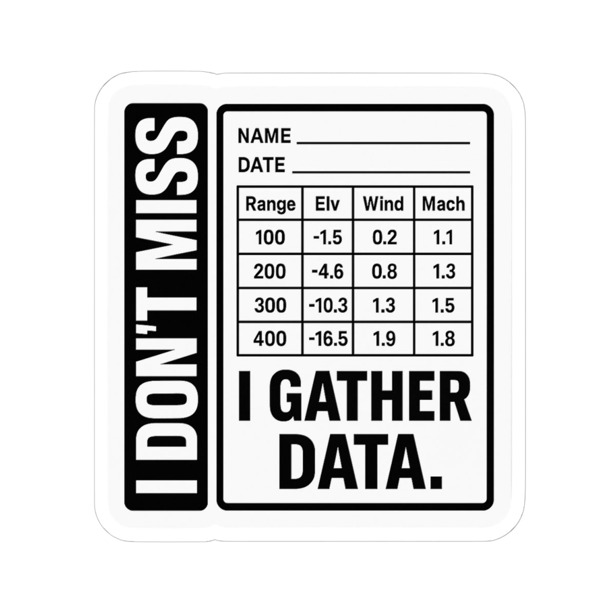 Kiss Cut Sticker I dont miss I gather data Military Card Sticker Funny Tactical Humor Gift for Shooters and Gun Enthusiasts